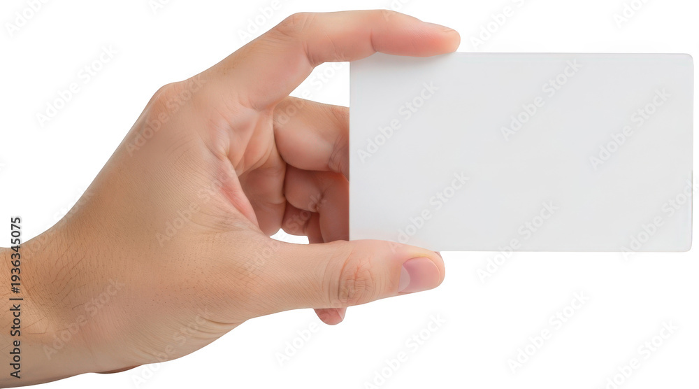 Obraz premium A hand holding a blank white card perfect for mockups on transparent background