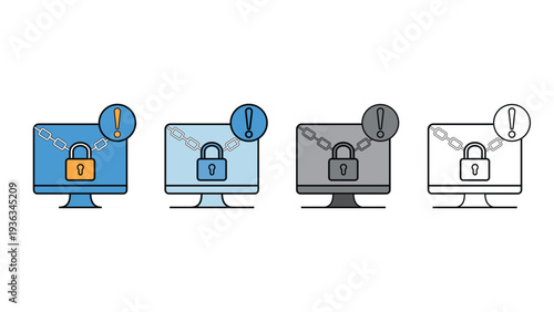 Computer Security Alert Lock Protection Monitor Icon Set