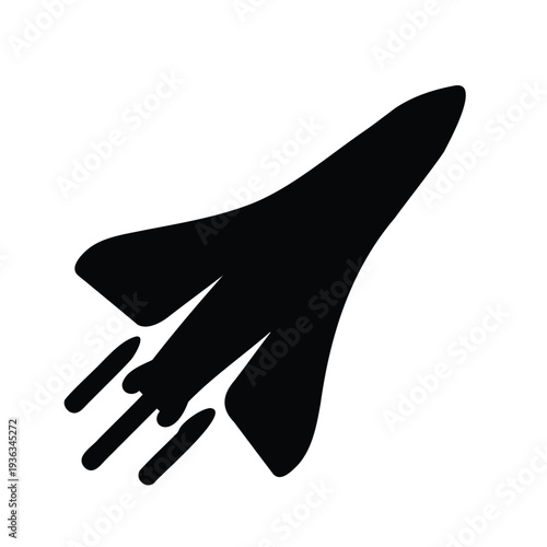 Black silhouette of a space shuttle taking off into the vast unknown