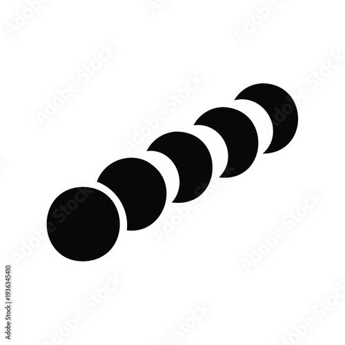 Black circles overlapping in a row, progressive obscuration, abstract lunar progression