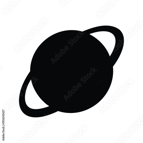 Black Silhouette of a Ringed Planet, Likely Saturn, Against White Background