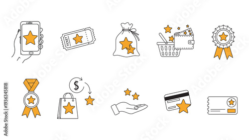 Reward Loyalty Rating Bonus and Cashback Icon Set