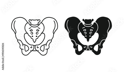 Two black and white illustrations of a pelvis with a heart on it