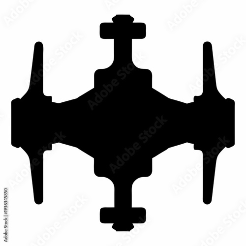 Abstract black silhouette of a multirotor drone on a white background