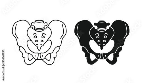 Vector illustration of a pelvis wearing a top hat in black and white line art