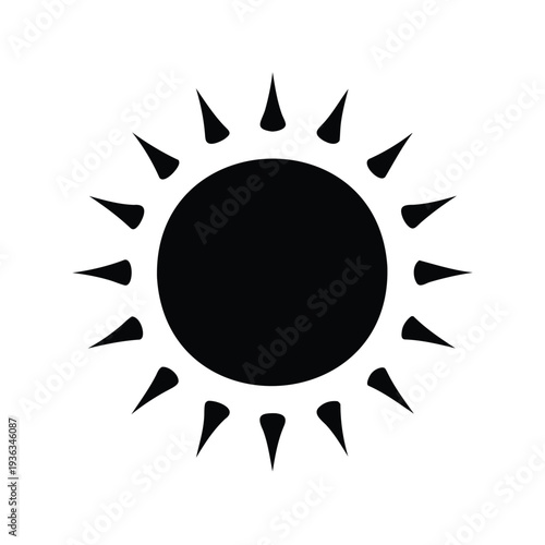 A minimalist sun illustration with sharp rays emanating from a central circle