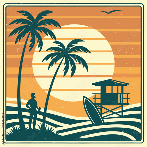 tropical beach with palm trees and sun