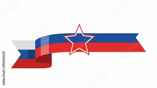 Illustration of a ribbon banner with a star in red, white, and blue colors on a plain white background.