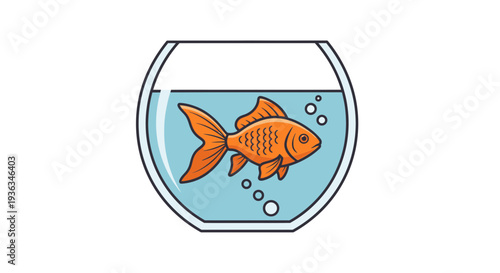 Goldfish Swimming in a Round Glass Bowl with Bubbles