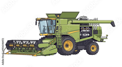 Green Combine Harvester Agricultural Machine Illustration