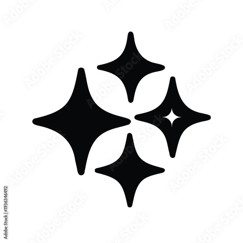Black and white image showcasing four stars emanating light or cleanliness
