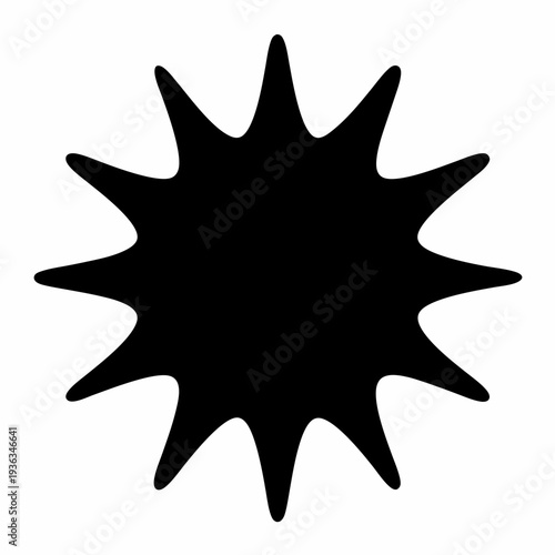 Abstract Black Starburst Shape with Pointed Rays on a White Background