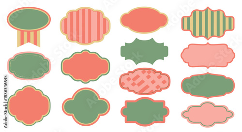 Collection of assorted decorative shapes in coral and green hues.