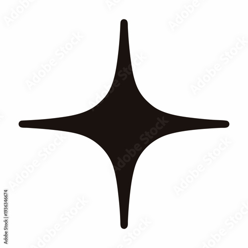 Elegant four pointed star silhouette with symmetrical curves and rounded tips