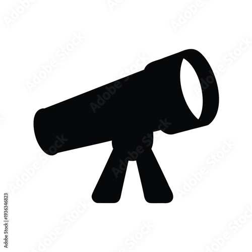 Silhouette of a simple telescope with tripod stand for stargazing or astronomy