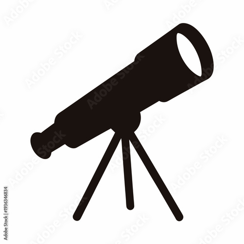 Black silhouette of telescope on tripod, instrument for celestial observation, stargazing