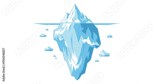 Large Iceberg Floating In Blue Ocean Water With Smaller Icebergs