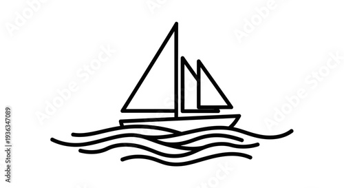 Minimalist Sailboat Icon on Wavy Water