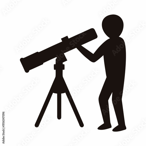 Silhouette illustration of a person observing through a refracting telescope on tripod