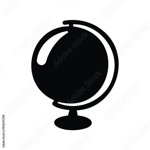 Black and white globe icon, a minimalist representation of global education