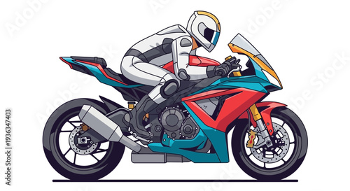 Motorcyclist in racing suit riding a sport bike, dynamic motion, isolated