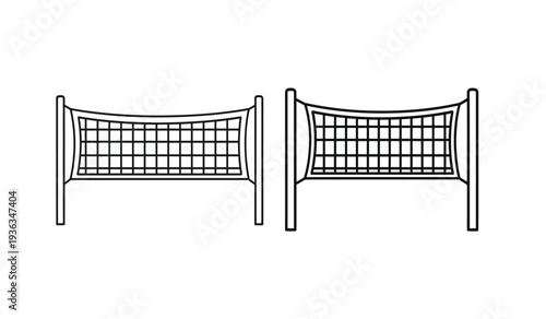 Two black line drawings of badminton nets side by side
