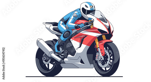 Motorcyclist in Racing Suit on Sportbike, Dynamic Action Illustration