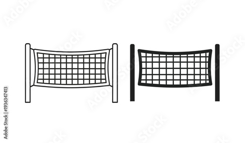 Two black and white volleyball nets with posts