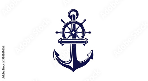Nautical Anchor and Ship Wheel Icon, Marine Symbol, Maritime Vector