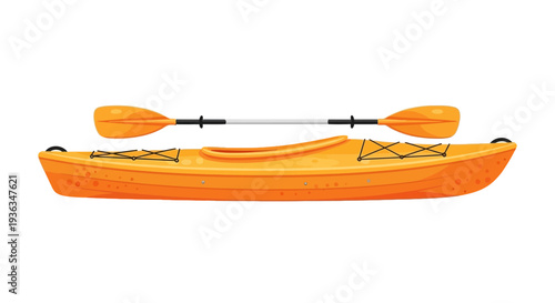 Orange Kayak and Paddle, Isolated on White Background
