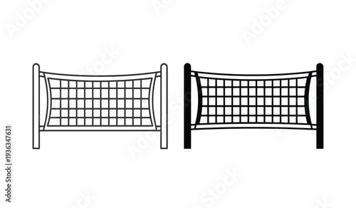 Two volleyball nets in black and white on for sports and athletic use