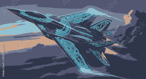 Futuristic Military Aircraft Soaring Through Dramatic Skies