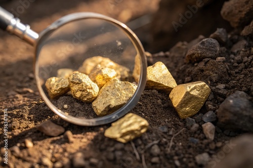 Wallpaper Mural Golden nuggets gleam beneath a magnifying lens Torontodigital.ca