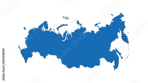 Blue silhouette map of Russia on a white background, with a simple and clear visual style.