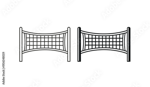 Two volleyball nets in black and white line art style for sports equipment or athletic facility design