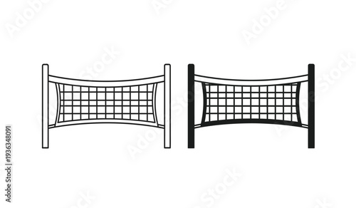 Two volleyball nets with posts in black and white