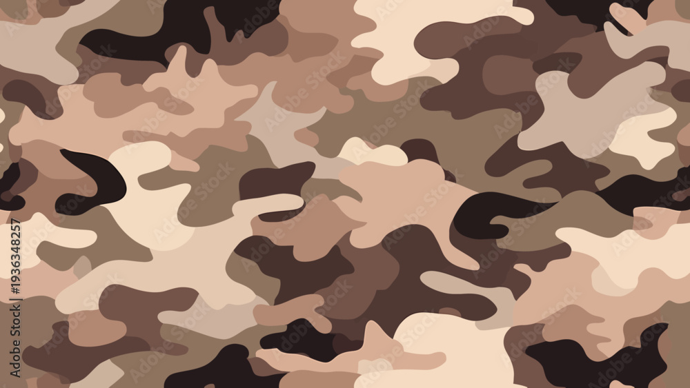 Naklejka premium A seamless camouflage pattern in earthy tones, perfect for military or outdoor applications, offering effective concealment