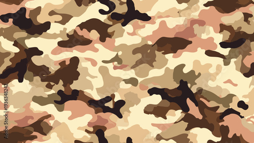 Military camouflage pattern features brown and tan colors in a seamless design
