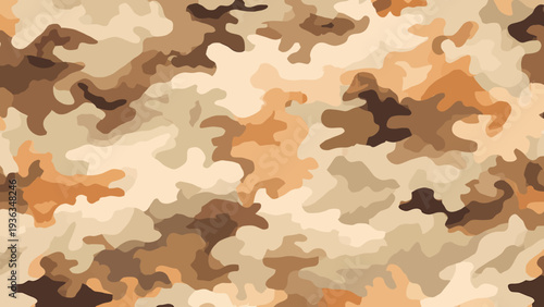 A seamless pattern of camouflage design featuring tropical leaves and palm trees in a natural setting.