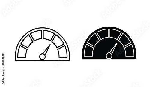 Two gauge icons in black and white on a pure for business or finance concepts