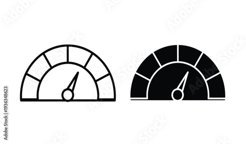Two semi circular gauges with needle indicators on for measurement or progress tracking