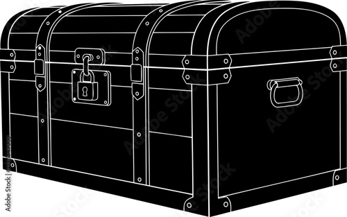 Antique treasure chest silhouette with metal straps and heavy padlock