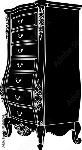 Antique tallboy chest of drawers with decorative carvings