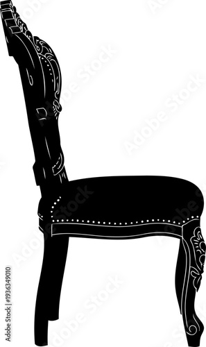 Antique upholstered dining chair with ornate legs silhouette