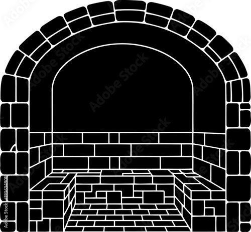 Arched masonry brick fireplace or stone oven