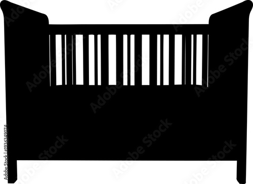 Baby crib silhouette with vertical slats and high headboard