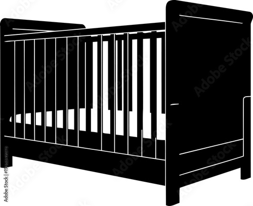 Baby nursery crib silhouette in a perspective angle view
