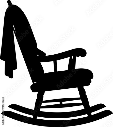 Classic wooden rocking chair with draped blanket silhouette