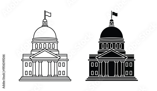 Vector illustration of two capitol buildings in black and white