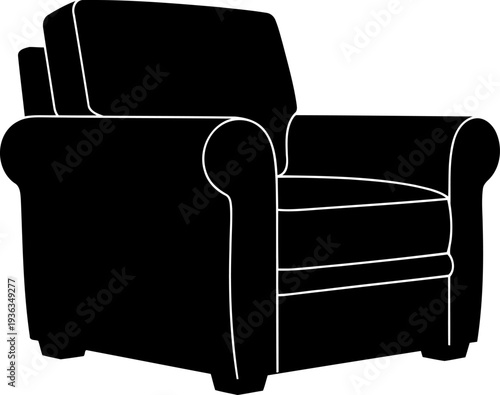 Comfortable padded lounge chair furniture silhouette